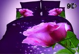 紫色四件套纯棉粉色玫瑰花大版床上用品新结婚庆用品斜纹床单被套