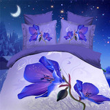 3D立体全棉四件套紫色静夜纯棉床上用品古典床单被套新结婚庆礼品