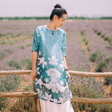 原创独立设计师中国风女装品牌古典文艺丝麻长衫高端精致印花长袍