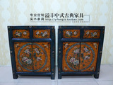 新中式田园彩绘床头柜仿古家具实木手绘玄关柜做旧复古小展柜定制