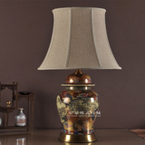 高档将军盖陶瓷卧室床头灯美式中式简约台灯欧创意全铜奢华限量版