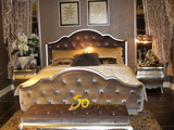 新古典床 欧式双人床 银箔实木床 酒店家具软靠背床 1.8米布艺床