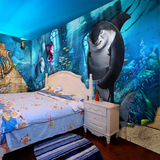 海底世界3d立体墙纸大型壁画海豚海洋卡通儿童房游乐场背景壁纸