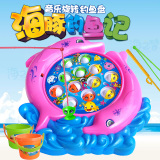 儿童宝宝小孩磁性铁果蔬电动音乐钓鱼盘台玩具套装戏水池捞鱼toy