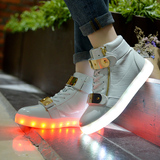 夏季七彩发光鞋LED灯光USB充电男女款荧光情侣款高帮系带学生板鞋