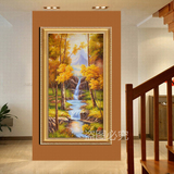 油画客厅装饰画风景欧式玄关竖版过道走廊壁画手绘聚宝盆挂画