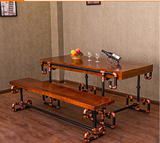 美式家具复古实木餐桌 水管做旧茶几桌子 咖啡厅创意铁艺桌椅组合