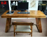 美式复古实木餐桌做旧电脑办公桌原木饭桌书桌简约现代长方形餐桌