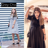 糖几/Grey Cho 大码女装黑白波点显瘦收腰系带连衣裙新款中长款