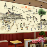 复古中式大型壁画手绘村庄田园乡村壁纸饭店餐厅饭馆酒楼装饰墙纸