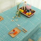 蓝色印花布艺桌布 可爱卡通刀叉茶几桌布 韩式小清新长方形台布