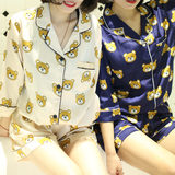 小熊可爱短袖睡衣丝绸性感卡通甜美休闲韩版日系家居服套装女夏季