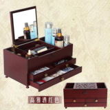 带镜子家用实木质大容量方便化妆箱专业化妆品收纳箱储物箱整理盒