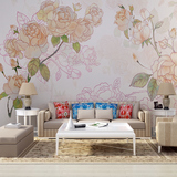3D立体手绘个性艺术墙纸壁画温馨卧室床头客厅电视背景墙壁纸蔷薇