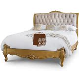 欧式雕花奢华实木床 美式法式软靠背双人床 复古金色卧室大床婚床