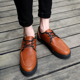 棕色男士休闲皮鞋韩版潮流时尚个性厚底增高板鞋布洛克男鞋超纤皮