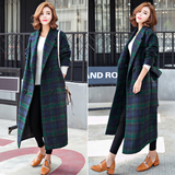 2016秋冬季新款女装加厚长款呢子大衣韩版宽松显瘦格子羊毛呢外套