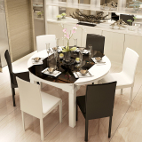 钢化玻璃伸缩折叠圆餐桌  白色烤漆电磁炉火锅餐桌 小户型实木