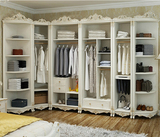 欧式实木雕花转角衣柜 法式卧室白色四门组合L型大衣橱储物柜定制