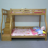 榉木儿童床 全实木双层子母床 原木色超强储物高低上下铺母子床