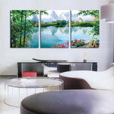 山水风景客厅现代中式无框画 沙发背景墙装饰画 三联挂画壁画墙画