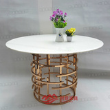大理石圆形餐厅现代中式高档餐桌创意金色不锈钢餐台饭桌洽谈桌子