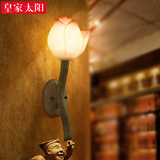 仿古中式壁灯简约创意荷花造型灯卧室床头灯复古客厅过道酒店灯具