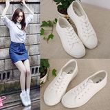 夏韩版白色帆布鞋女文艺系带小白鞋布鞋学生平底板鞋休闲平跟单鞋