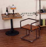 美式复古实木餐椅创意椅子铁艺椅子做旧休闲椅咖啡厅餐椅酒吧台椅