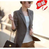 2013春装新款韩版一粒扣格子小西装女修身西服长袖西装外套英伦风