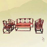红木家具   老挝大红酸枝皇宫椅沙发 交趾黄檀圈椅红木实木沙发