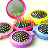 韩国翻盖式迷你彩虹气囊梳子随身便携折叠镜子化妆两用按摩梳子