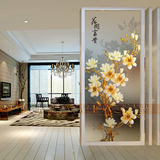 现代中式简约 雕刻艺术玻璃 隔断屏风 玄关柜 双面效果 玉兰花香