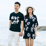 2016夏装新款沙滩情侣装bf韩范大码T恤短袖上衣海边度假女裙潮