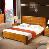中式实木床卧室婚床黄金胡桃色1.5 1.8米橡胶木高箱床家具包安装