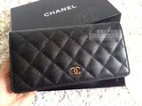 【小米预定】Chanel  经典 荔枝牛皮 黑色 金扣 对折 长款 钱包