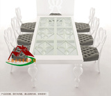 美式乡村实木做旧雕花玻璃面长方餐桌奢古典实木框架餐椅实木餐桌