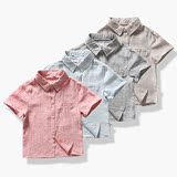 男童棉麻衬衫短袖1-2-3-4-5-6-7岁外贸中小童装宝宝夏季亚麻衬衣