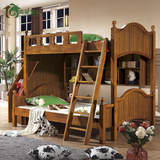 美式实木儿童床橡木高低床子母床家具成人双层床上下床母子组合床