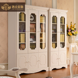 韩式田园带门书柜书橱实木双门欧式玻璃门组合展示柜白色单个书柜