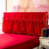 粉色大红喜庆夹棉绗绣床头罩全棉蕾丝皮床特大床头专用床头套定做