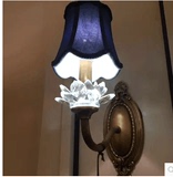 美式全铜客厅壁灯卧室水晶床头灯简约布艺欧式走廊过道LED灯具