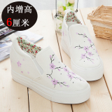 【天天特价】夏季松糕白色帆布鞋女内增高韩版学生布鞋低帮懒人鞋
