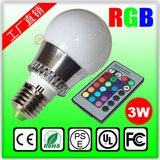 节能LED灯泡3W 9W 七彩色台筒灯配套光源RGB调光彩色高亮球泡