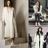 EOTO韩国外贸 高圆圆明星同款双面羊绒大衣女高端白色中长款外套