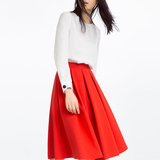 秋季新款套装白上衣加a字裙红色女裙子百褶裙半身中长款高腰正品