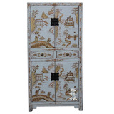 中式手工彩绘漆画衣柜 榆木整体衣橱 实木大立柜 明清古典家具