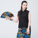 杨丽萍设计 复古原创无袖亚麻民族风立领修身短中式马甲女夏薄款