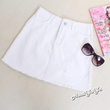 韩版夏季新品白色光板简单纯色牛仔A字裙高腰包臀裙修身显瘦短裙