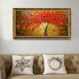 欧式立体油画手绘红色发财树满堂红装饰画客厅卧室玄关走廊横挂画